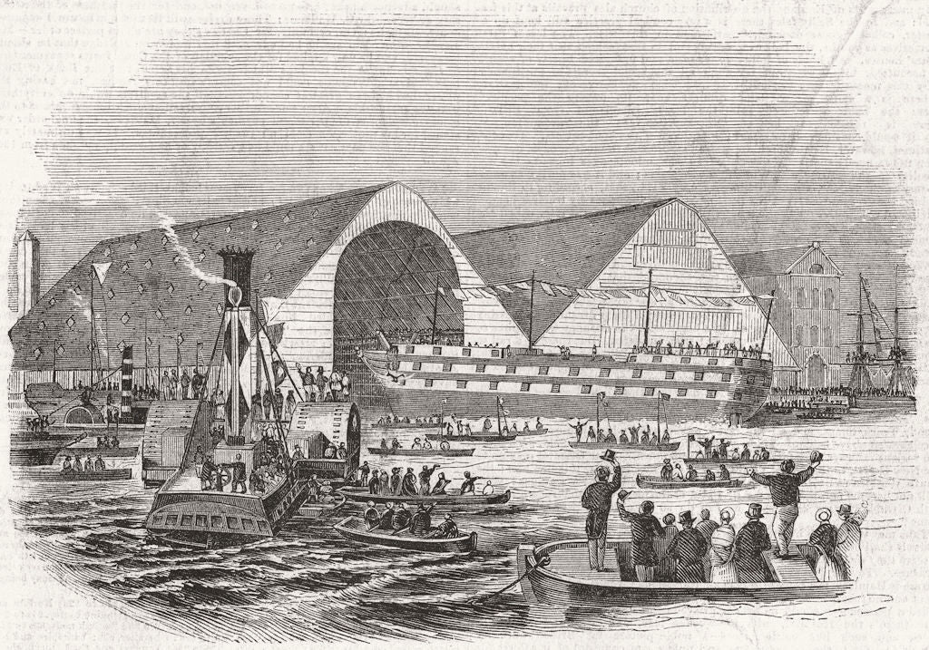 LONDON. Launch. Boscawen, Woolwich 1844 old antique vintage print picture